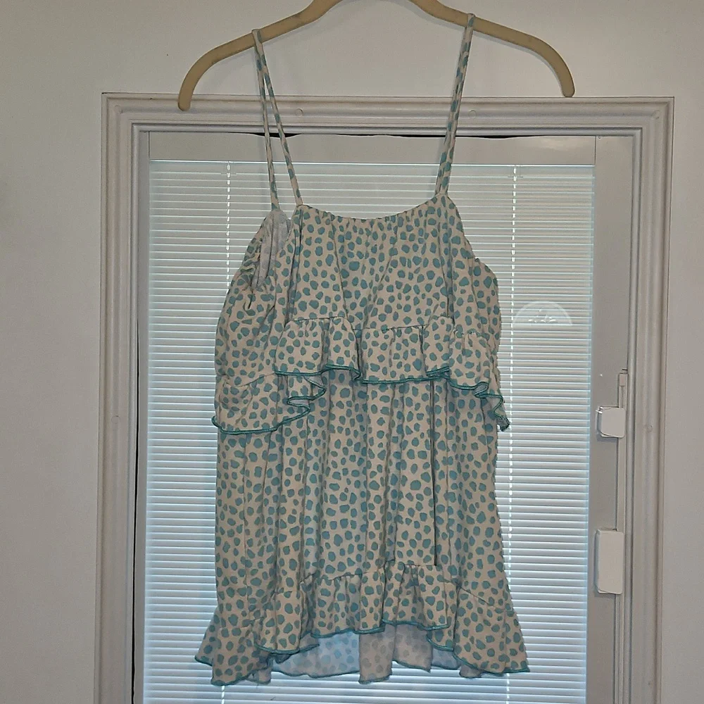 Ces Femme Women's Blue Polka Dot Ruffle Tank Top Sz Lg - Picture 3 of 4